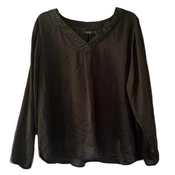 Apt 9 Black Blouse With Beaded Neckline PXL - Picture 2 of 7